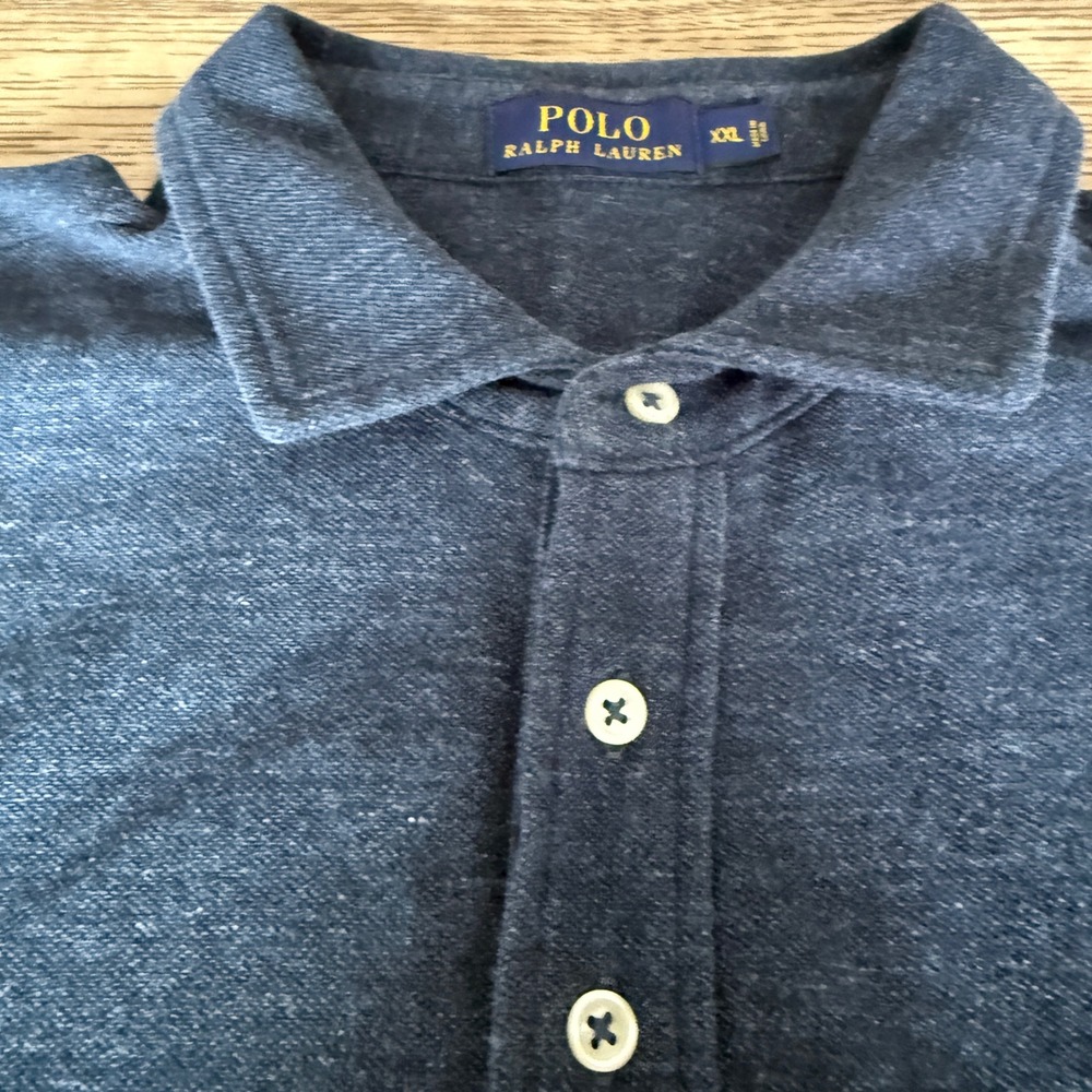 Polo Ralph Lauren Mens XXL Long Sleeve Polo Shirt Navy Blue Heather Cotton Pony - Picture 1 of 11